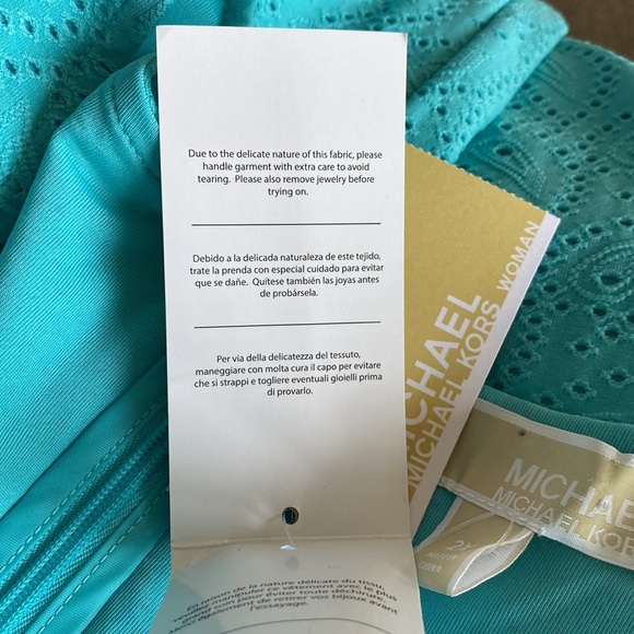 MICHAEL Michael Kors - Paisley Eyelet Knit Flutter Sleeve Turquoise Dress​ - Picture 9 of 12